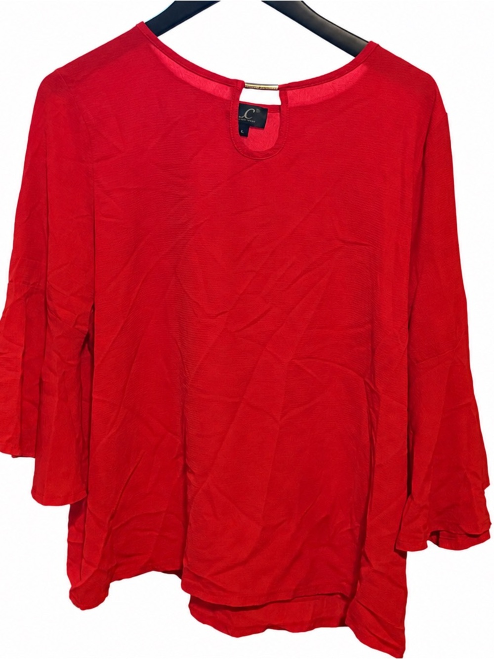 LC by Laura Cruz XL Red Bell Sleeve Keyhole Blouse